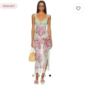 Revolve x Intimately Free People Suddenly Fine Maxi Slip Dress In Sage Combo NWT